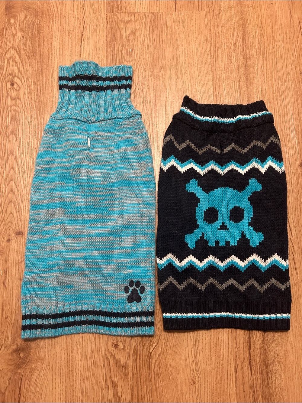 Teal & Black Knit Small Dog Sweaters - Skull and Paw Designs